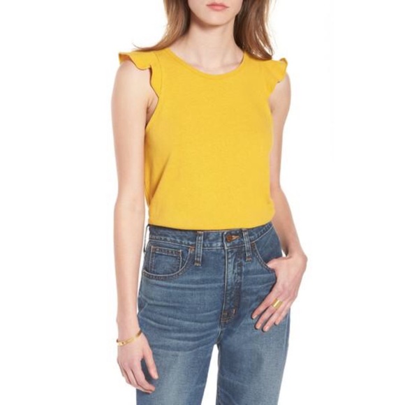 Madewell | Mustard Yellow Ruffle-Sleeve Tank Top - Picture 8 of 8